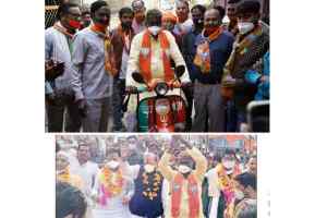 प्रभुराम चौधरी ने स्कूटर पर बैठ किया जनसंपर्क