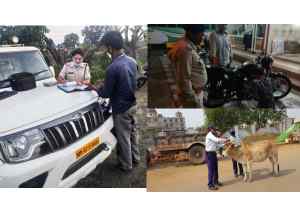 पटाखे की आवाज जैसा शोर उत्पन्न करने वाली  बुलेट गाड़ी का  साइलेंसर निकलवा  जप्त